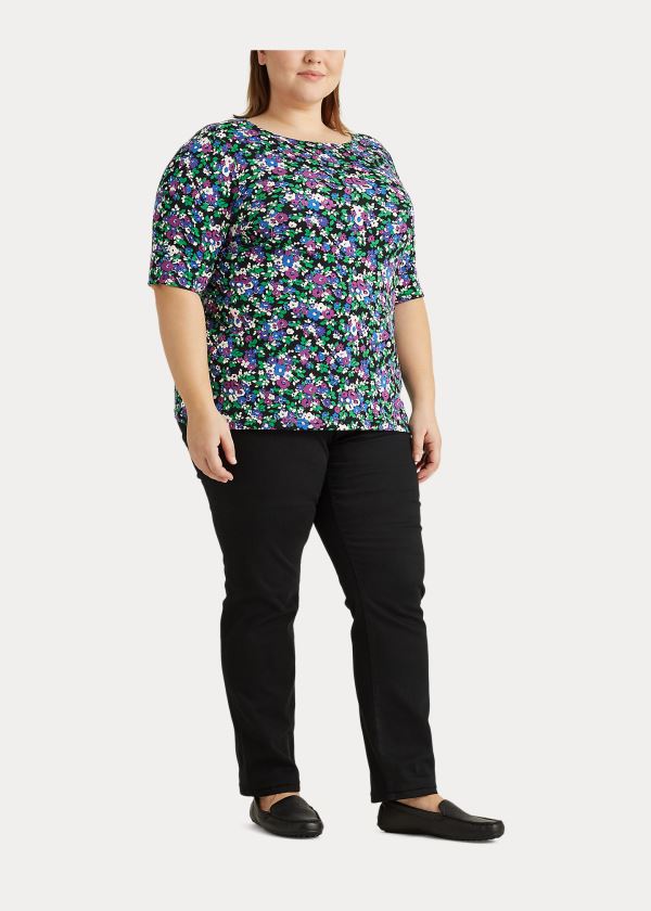 Tops Ralph Lauren Mujer Negros Multicolor - Floral Cotton-Blend - KZSJC4168